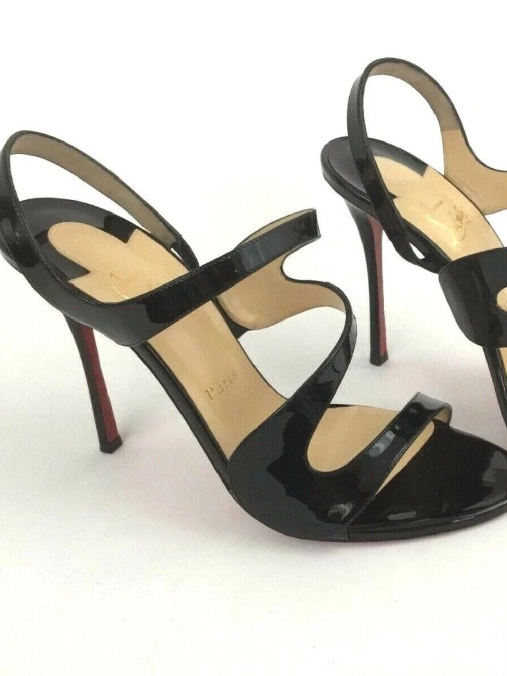 CHRISTIAN LOUBOUTIN Vavazou Black Patent Slingback Sandal Woman's Size US 7.5